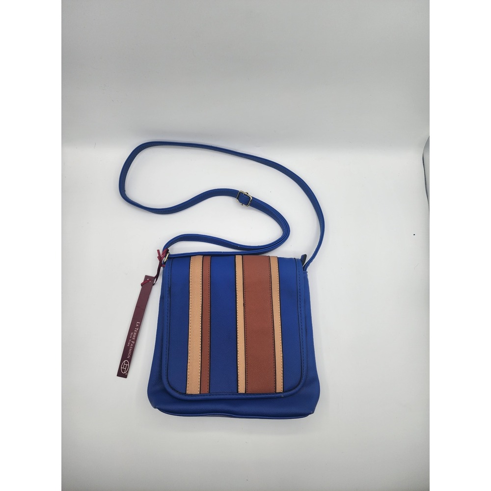 La Terre Fashion Blue Striped Vegan Leather Crossbody Bag Small